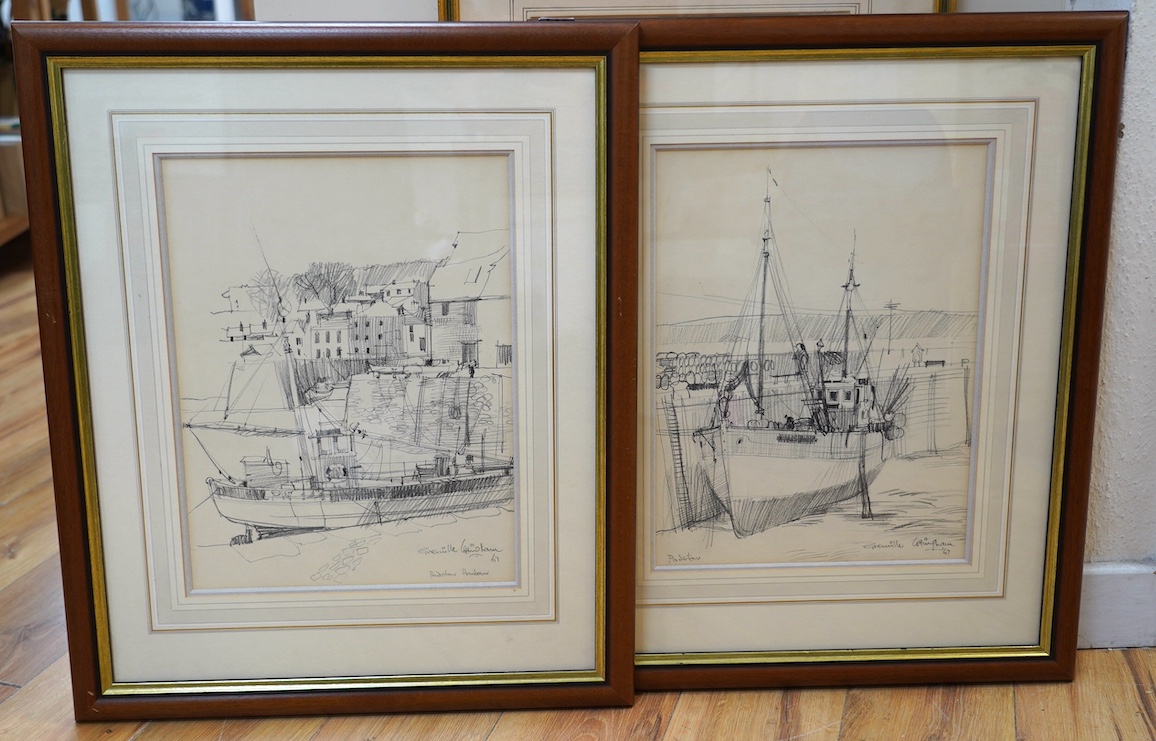 Grenville Cottingham (1943-2007), pair of charcoal sketches, Padstow Harbour scenes, each signed and dated ‘67, 41 x 30cm. Condition - fair to good